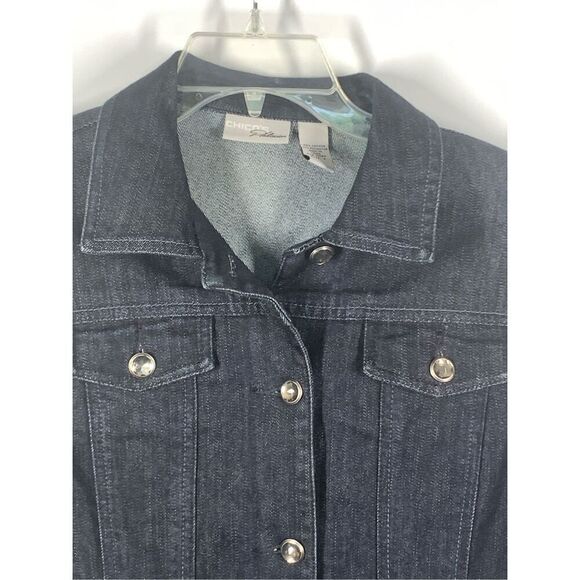 Chico’s Platinum Women's Denim Jean Rhinestone Button Up Jacket Blue Medium - Picture 4 of 8